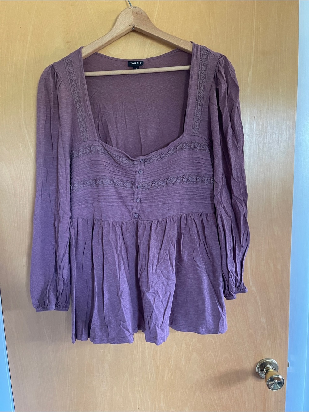 Torrid mauve babydoll pin tucked square neck top 2x
